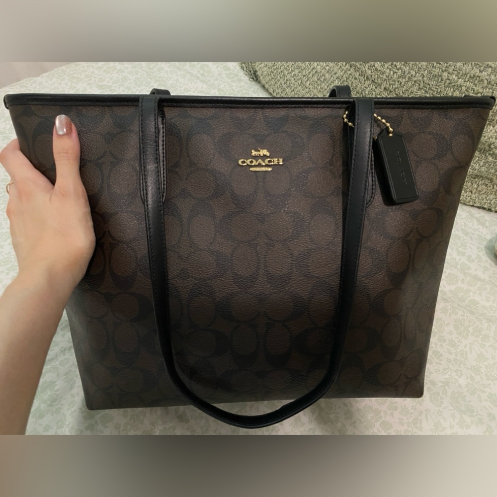 Coach City Zip Tote | Brown & Black Signature Canvas | Leather Trim | GUC - Picture 12 of 13
